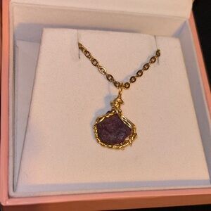 Raw Ruby wire wrapped pendant necklace